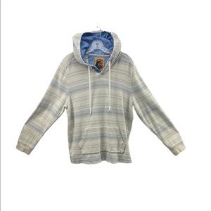 Tommy Bahama Pull Over Hoodie with Pockets SZ SM Off White Blue Grey Strips